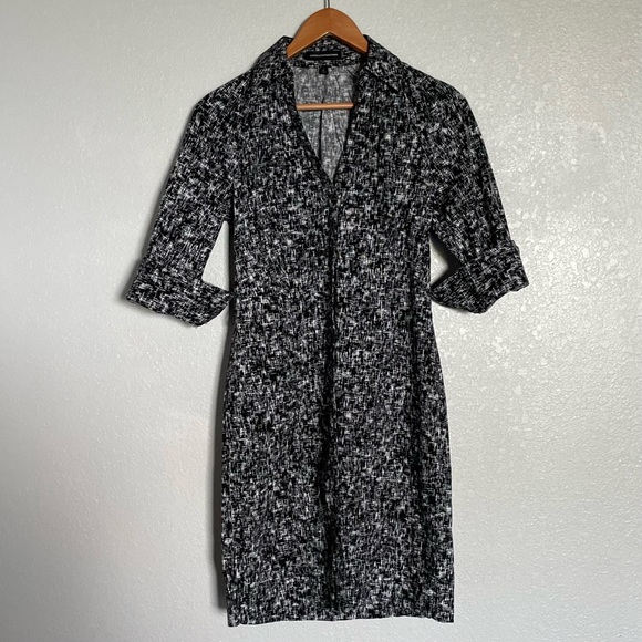 Express Design Studio Black White 3/4 Sleeve Cotton Blend Button Dress  - Size 6 - Picture 1 of 6